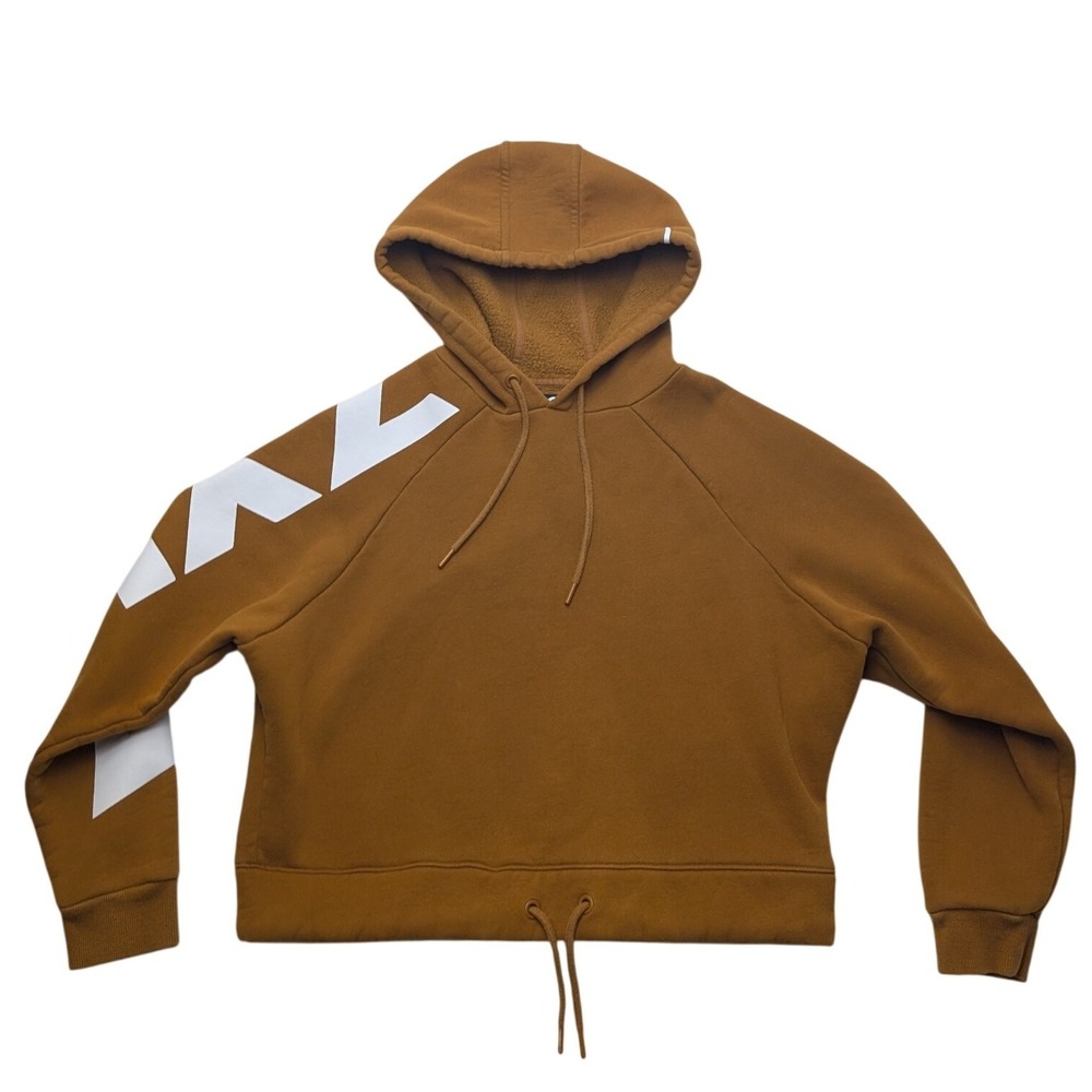 Zyia Active Hoodie Womens Large Brown Cropped Graphic Sleeve Pullover Sweatshirt
